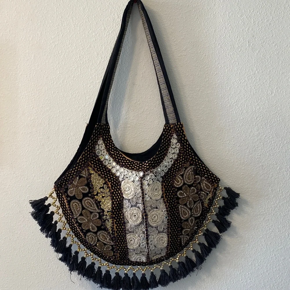 Embroidered Black and Gold Women's Bag - Picture 5 of 5